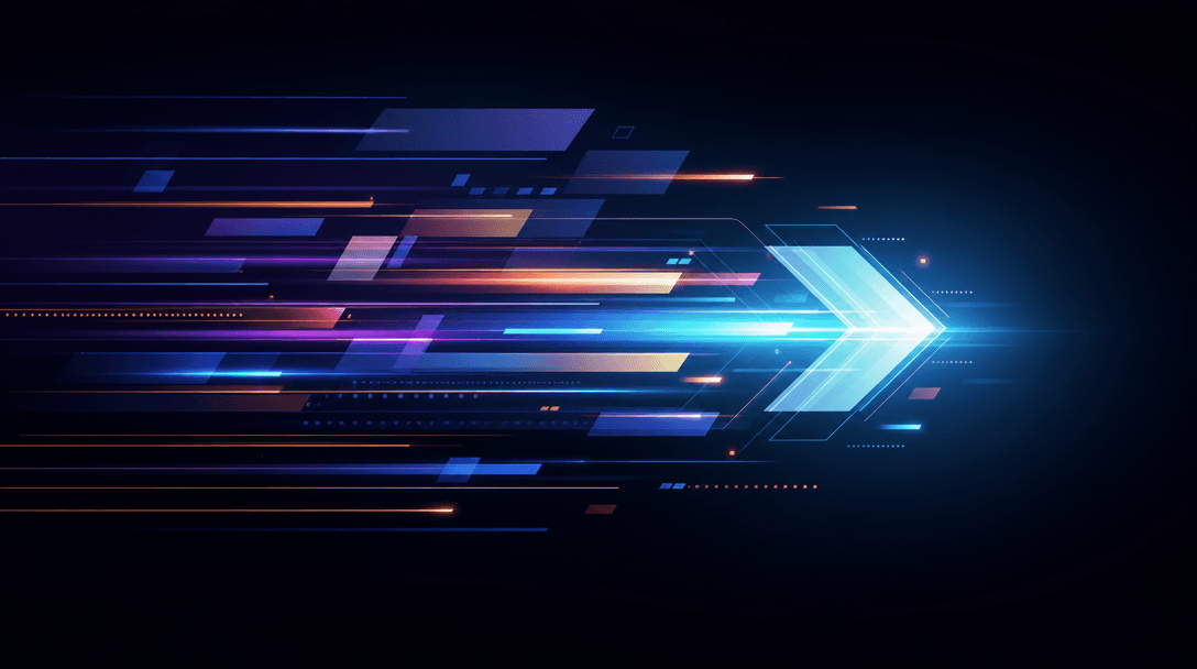 Fast motion visual metaphor: soft light streaks and geometric shapes flowing smoothly across a dark minimalist backgroun