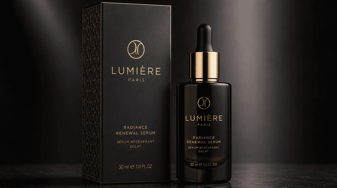 High-end product render with soft shadows and refined lighting. A beautifully packaged cosmetic product in sharp focus a