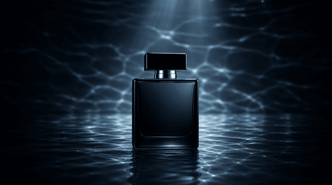A single minimalist product silhouette isolated against layered ocean reflections, precise spotlight holding the object 
