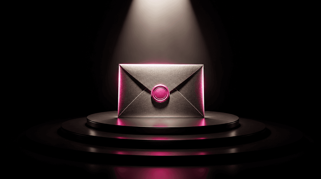 A single polished object emerging from darkness under a precise theatrical spotlight, concentric shadows and subtle hot 