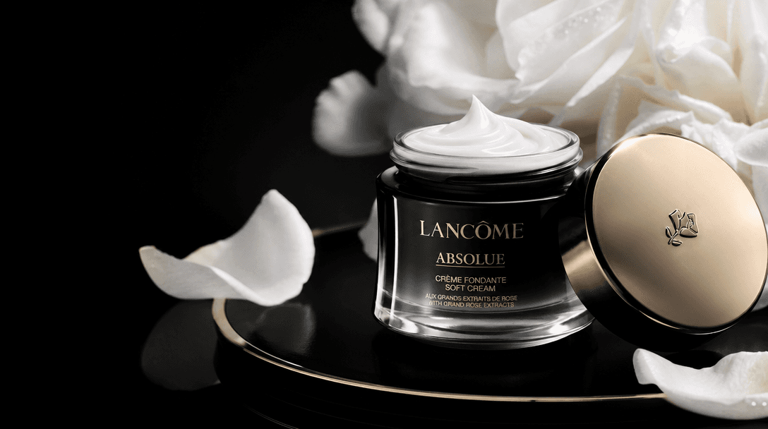 Luxury fashion-style product photography with deep blacks and luminous whites. High-contrast editorial lighting, premium
