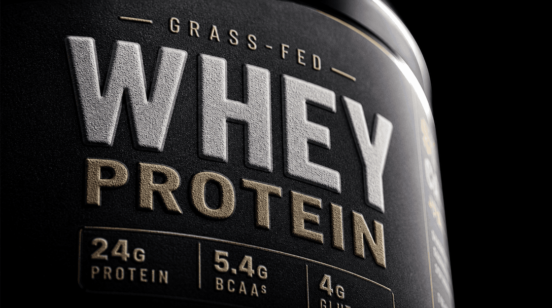 Extreme macro close-up of embossed label typography on the curved surface of a supplement container, text in razor-sharp