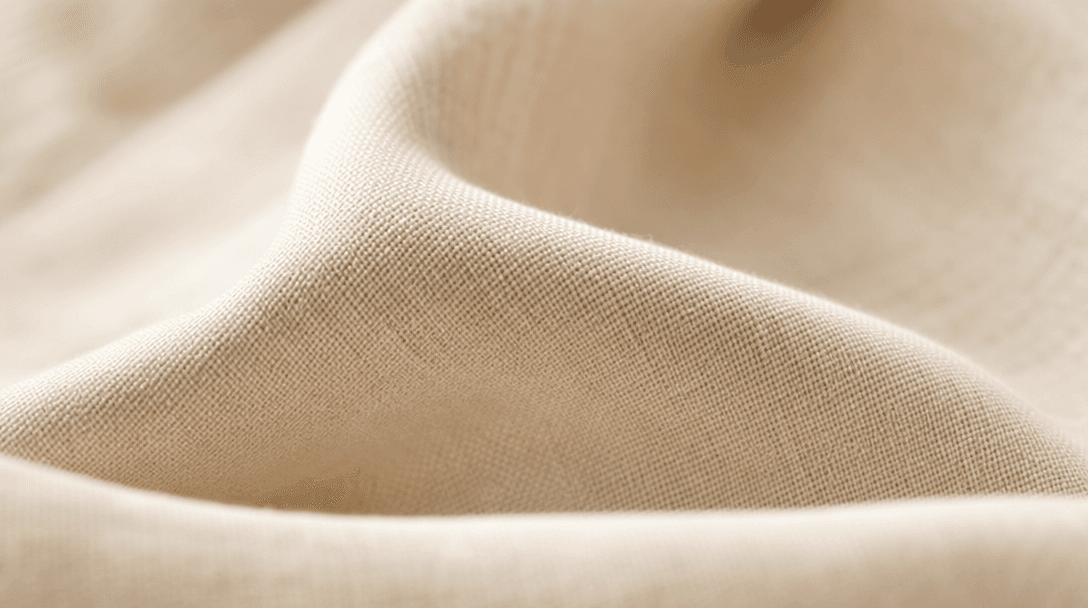 Softly lit luxury fabric texture—silk, cotton, or wool weave—with subtle motion blur. Warm studio lighting, minimalist s