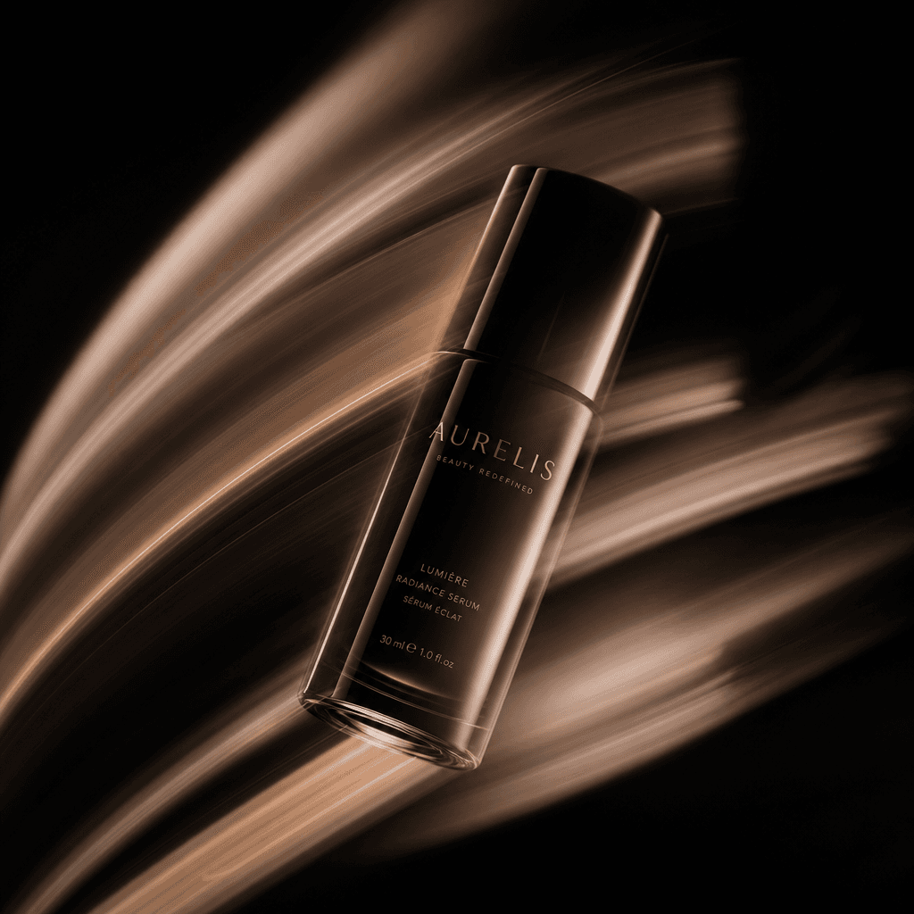 An abstract representation of motion blur effects applied to a beauty product, showcasing the fluidity and elegance of t