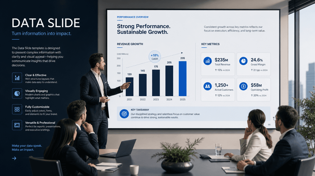 An artistic depiction of a professional aesthetic, featuring a well-designed presentation slide in a corporate setting, 