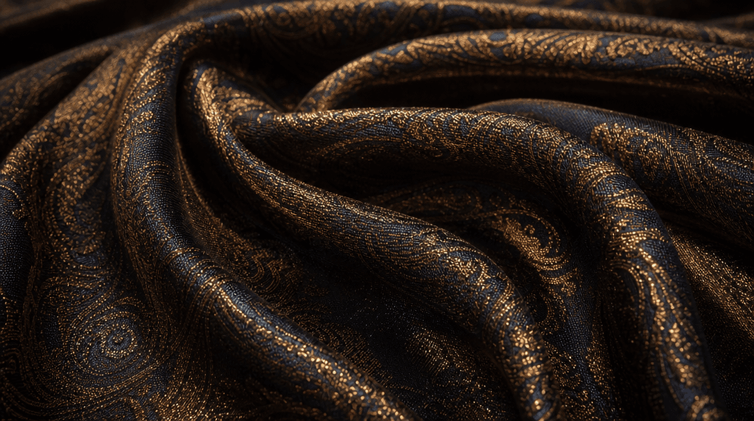 Luxury fabric texture detail close-up, material sophistication, professional product lighting, dark editorial background
