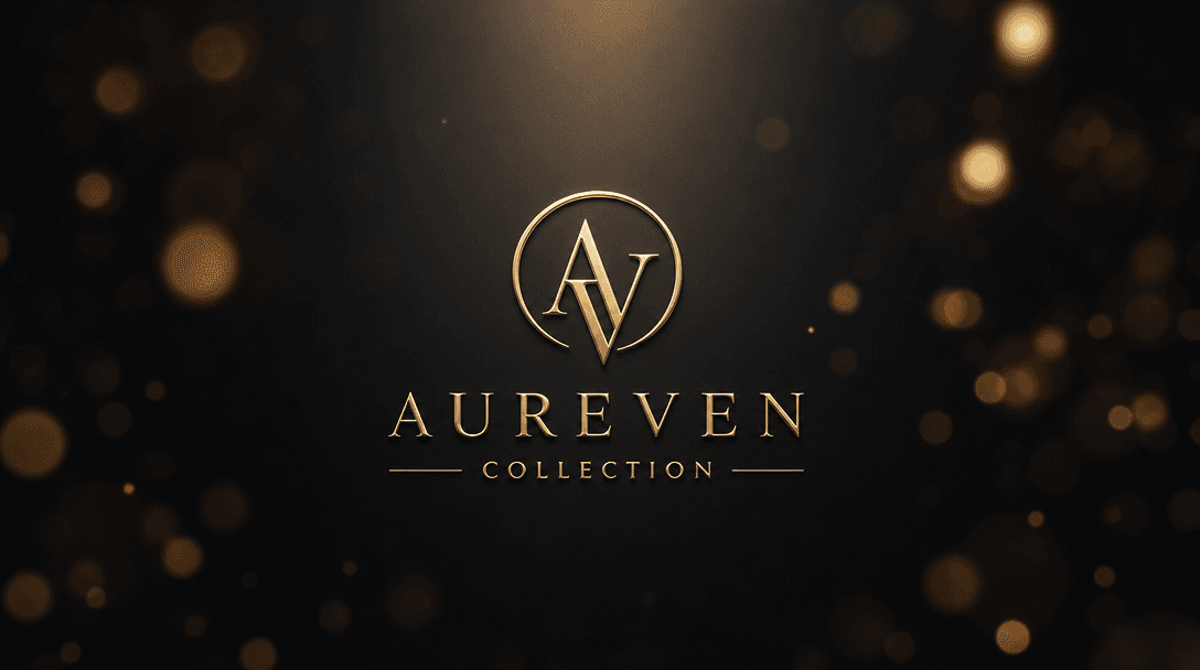 A brand logo perfectly centered in soft spotlight surrounded by bokeh light orbs. Dark sophisticated background with war