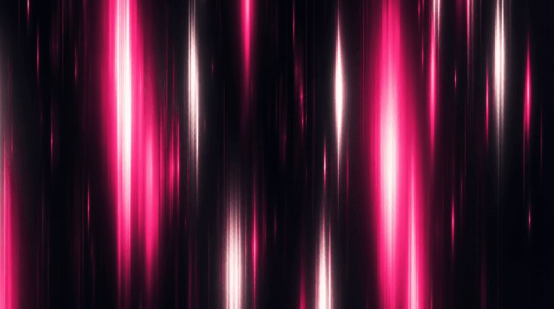 Abstract scene of vertical light streaks in hot pink and off-white cutting across a deep near-black background, motion b