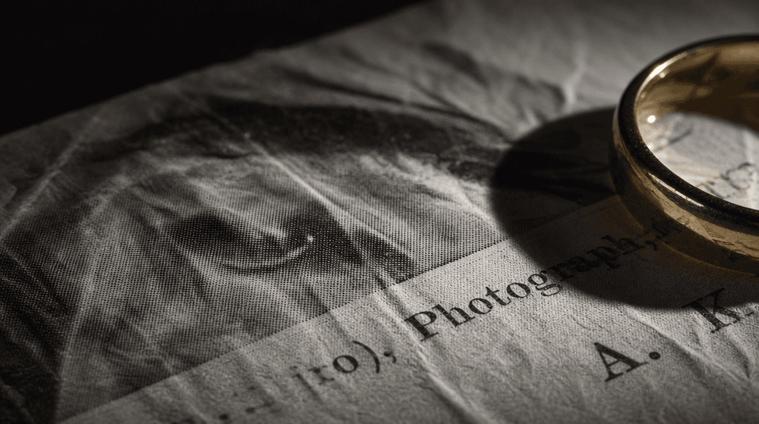 Extreme close-up of a crumpled black-and-white photographic print surface with deeply visible grain, halftone dots, and 