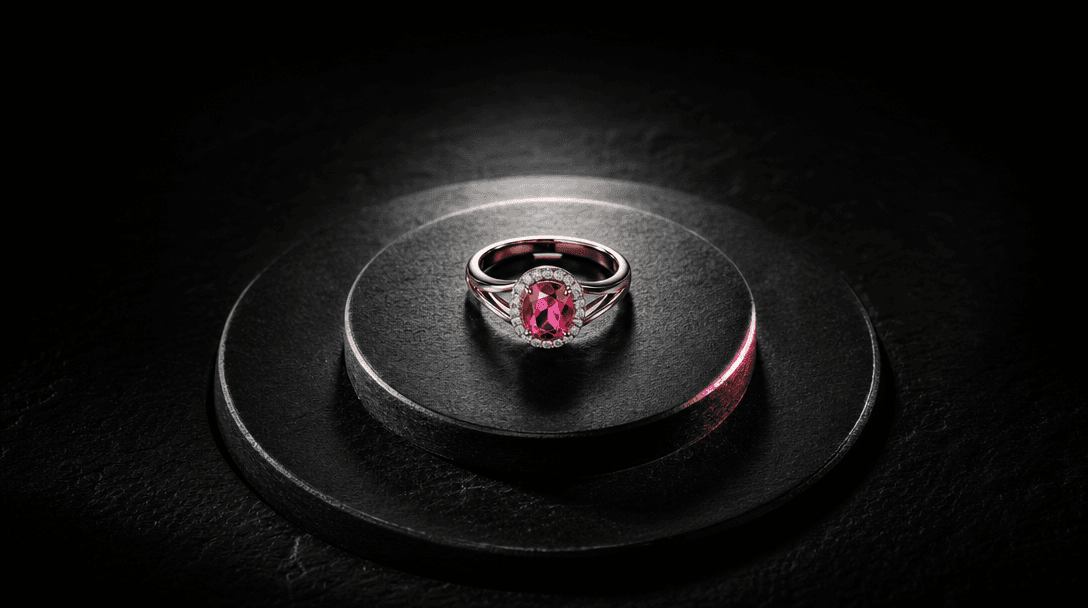 A single polished object isolated within concentric pools of light on matte black stone, visualizing premium visual hier