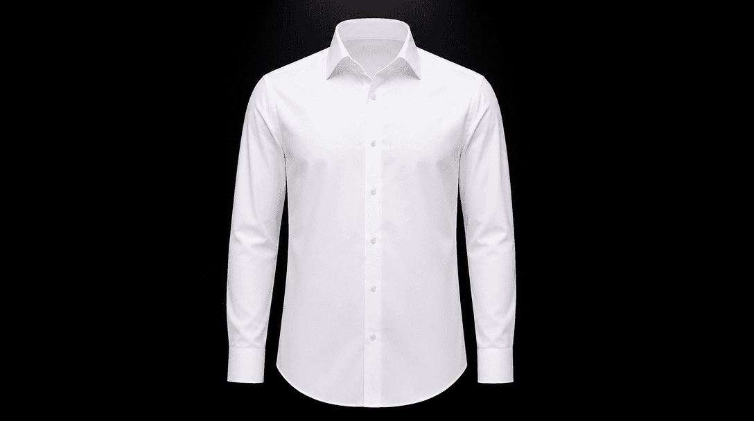 Single pristine white garment — a crisp structured dress shirt — perfectly centered against a deep studio background nea