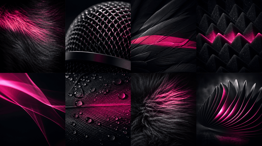 An abstract cinematic study of animal fur, feathers, microphone mesh, acoustic foam, and moving light rendered in severa