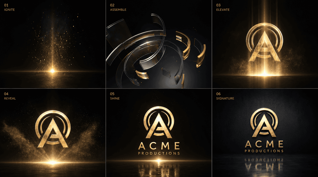 Broadcast-quality logo animation display, studio production aesthetic, professional standards visualization