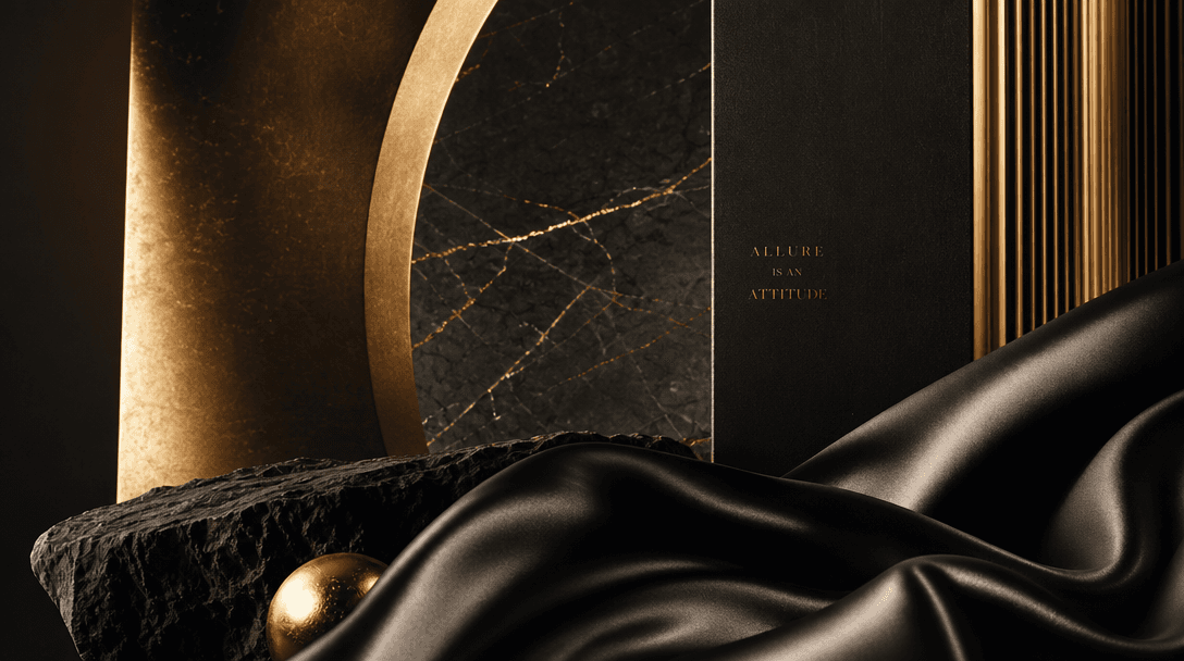 An abstract scene representing high-fashion aesthetics, with elegant textures and dramatic lighting. The image should ev