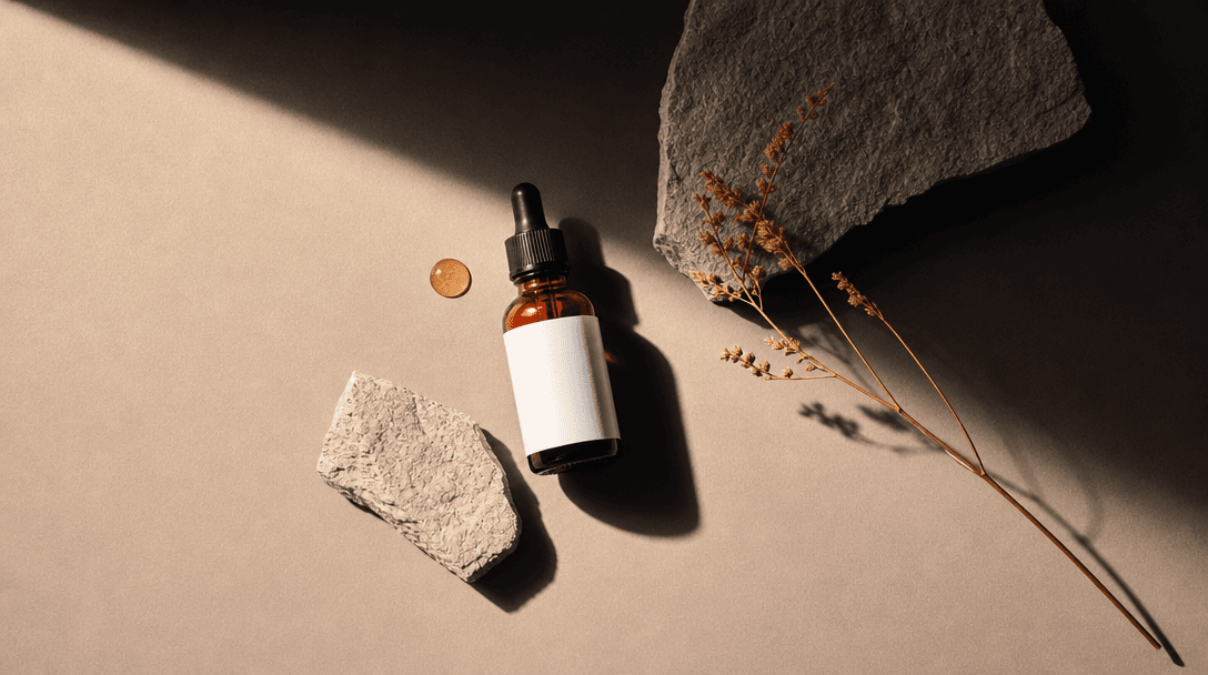 Professional overhead studio setup: spotlight cast on matte surface with crisp shadow line. Clean geometric composition,