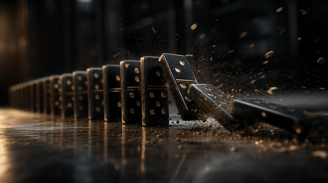 Professional film frame showing cascade effect with cinematic lighting, depth of field, motion blur particles, color gra