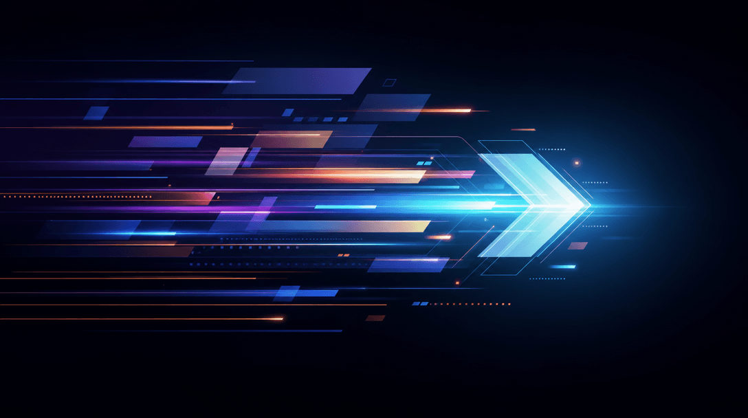 Fast motion visual metaphor: soft light streaks and geometric shapes flowing smoothly across a dark minimalist backgroun