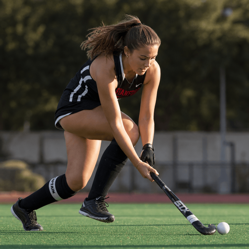 Athlete in action wearing sports equipment, dynamic movement captured mid-performance, warm natural outdoor lighting, ge