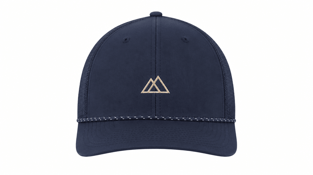 Minimalist ecommerce product photography setup: a single premium structured cap centered on a seamless white studio swee