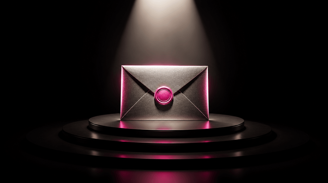 A single polished object emerging from darkness under a precise theatrical spotlight, concentric shadows and subtle hot 