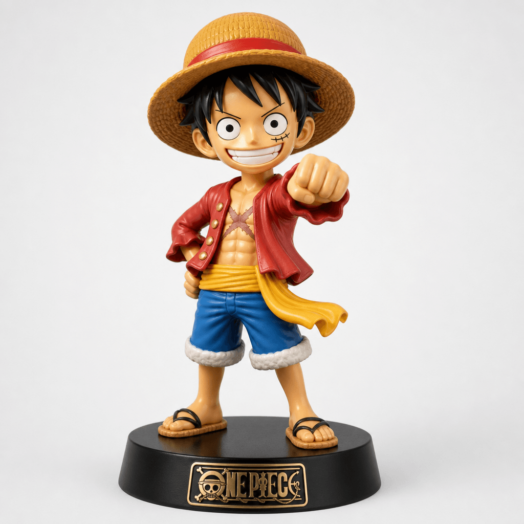 Stylized plastic figure with glossy finish, bright collectible toy aesthetic, professional paint detail, minimal clean b