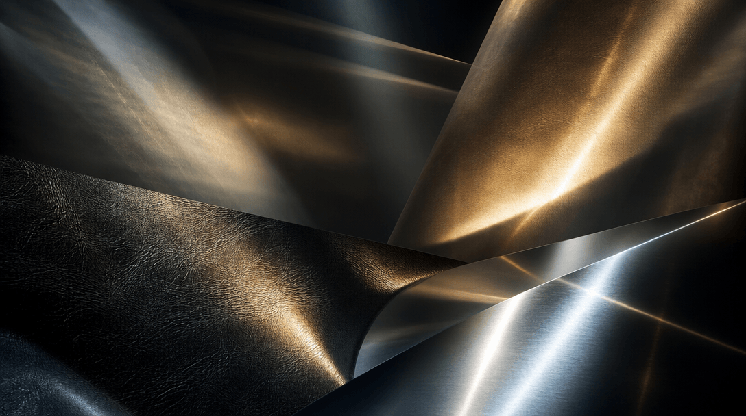 Wide cinematic abstract: multiple overlapping light beams — soft diffuse panels and sharp specular highlights — interact