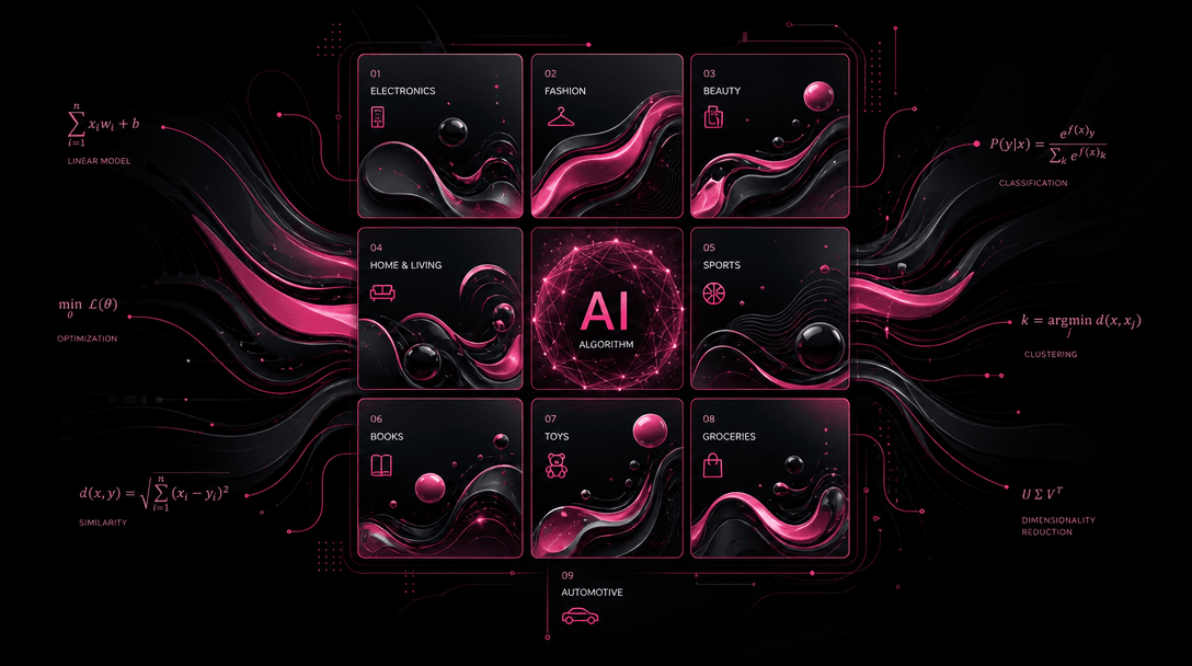 Abstract 3x3 grid structure with flowing liquid design elements filling squares, representing AI algorithm organizing pr