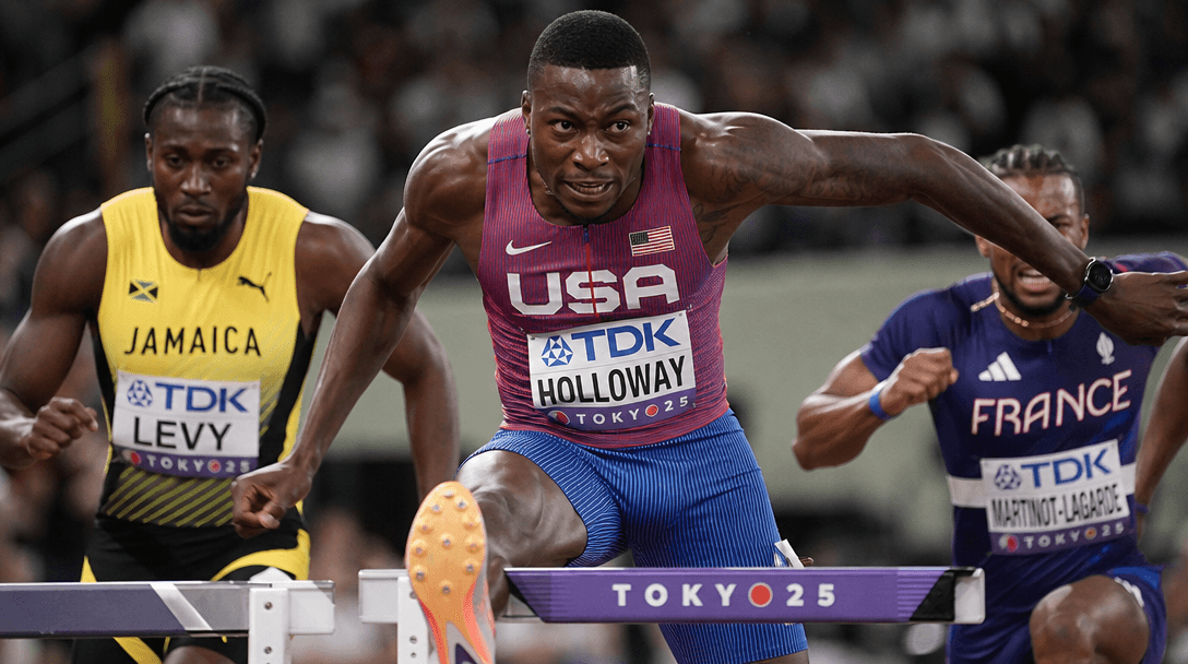 Multiple athletes competing with dramatic action, athletic intensity and movement captured, professional sports lighting
