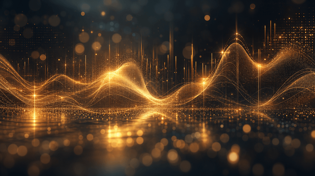 Abstract visualization of music rhythm and pacing, soft golden waves flowing in temporal motion, emotional beat matching