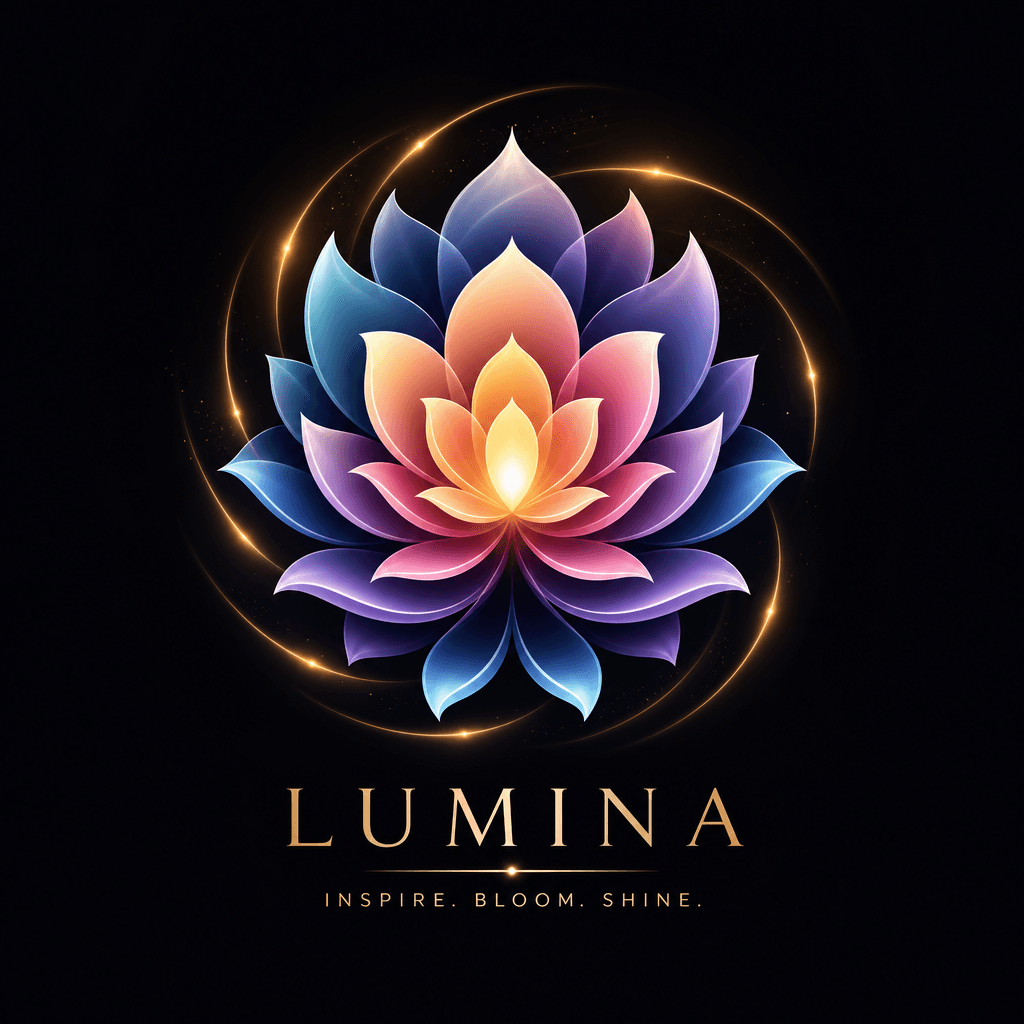 Logo with petal-like shapes blooming outward in concentric waves, luminous colors, elegant motion effect.