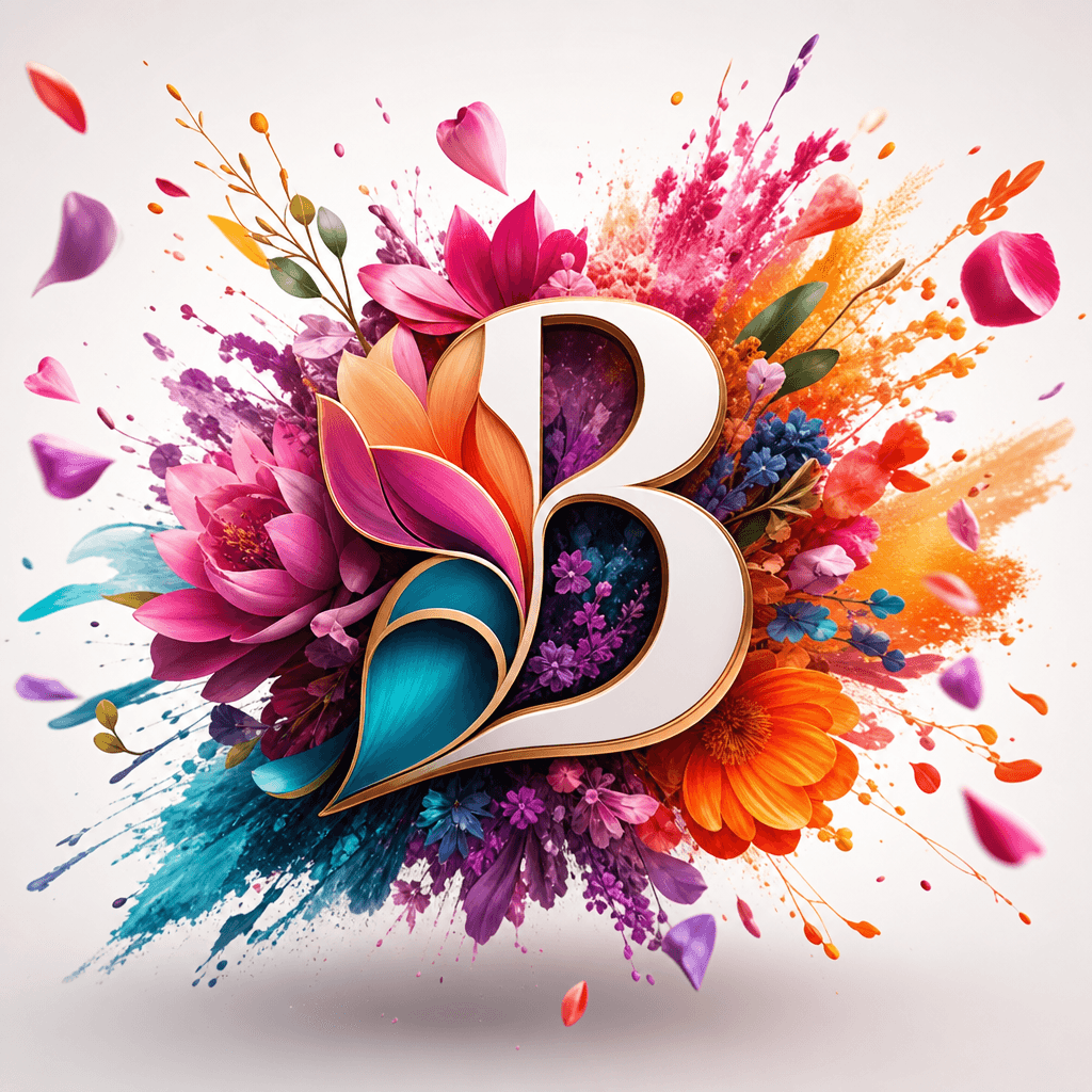 Brand mark evolving with floral elements and vibrant colors bursting outward, dynamic animation freeze-frame.