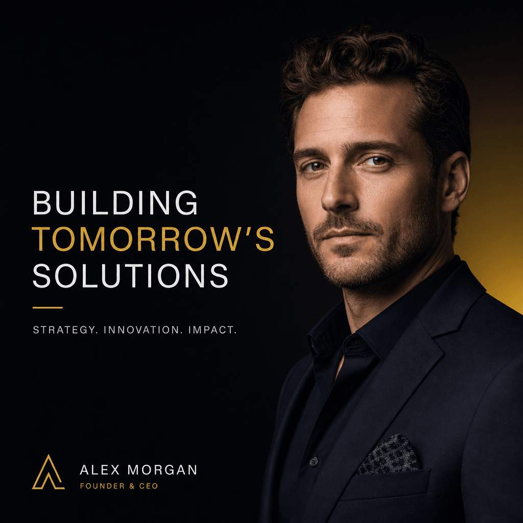 Professional entrepreneur against dark background with dramatic three-quarter lighting and subtle accent color. Clean sa