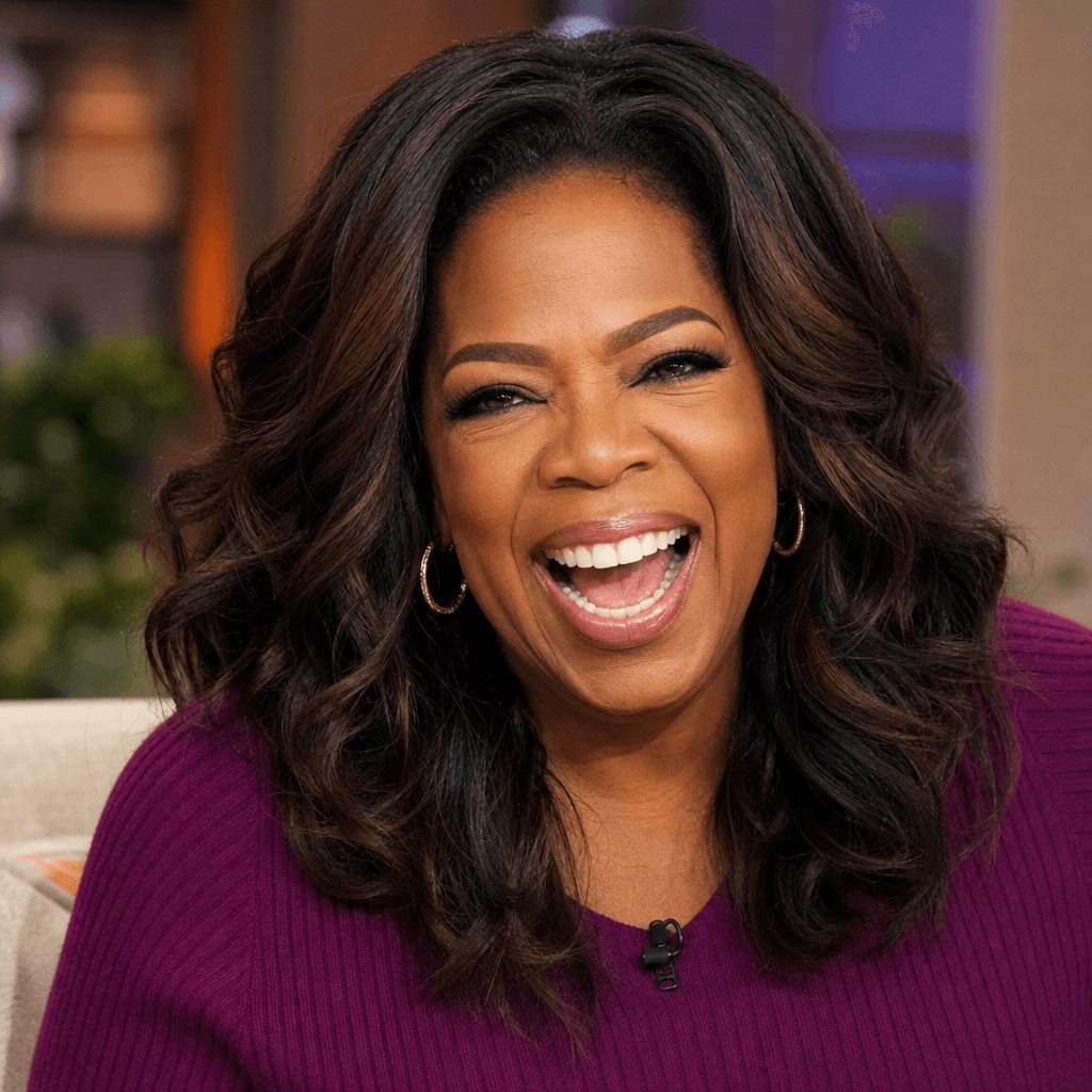 Close-up of talk show host displaying authentic emotion (laughing, shocked, passionate), warm studio professional lighti