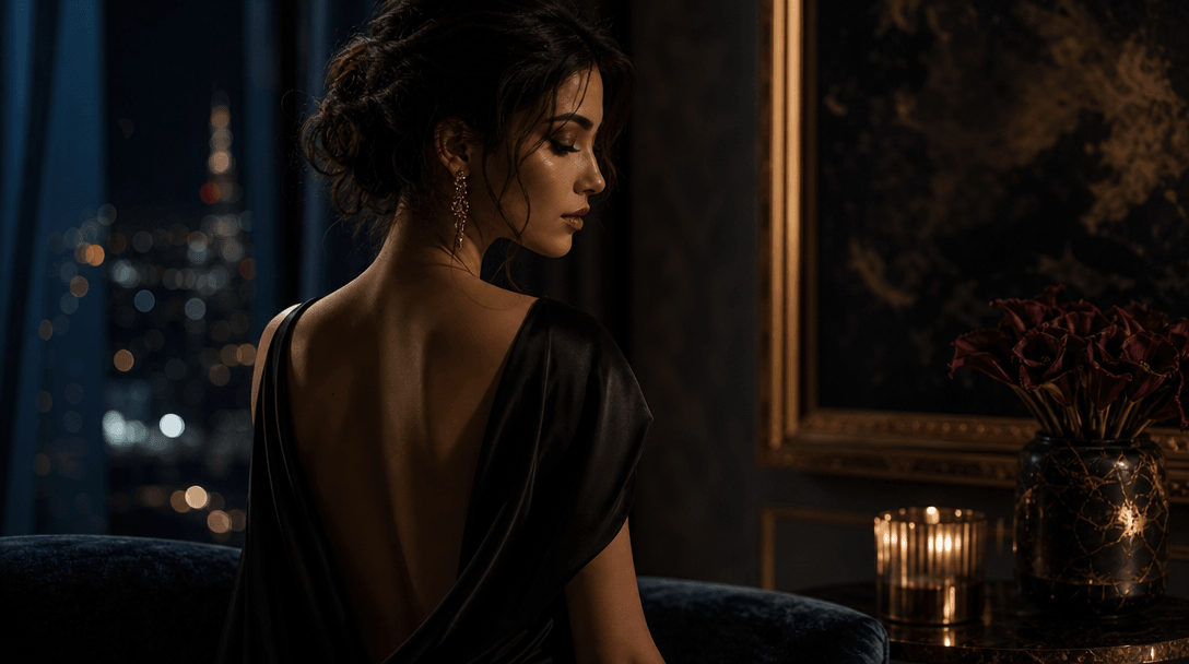 An abstract scene representing the concept of elegant night portraits, featuring soft lighting and luxurious textures. T