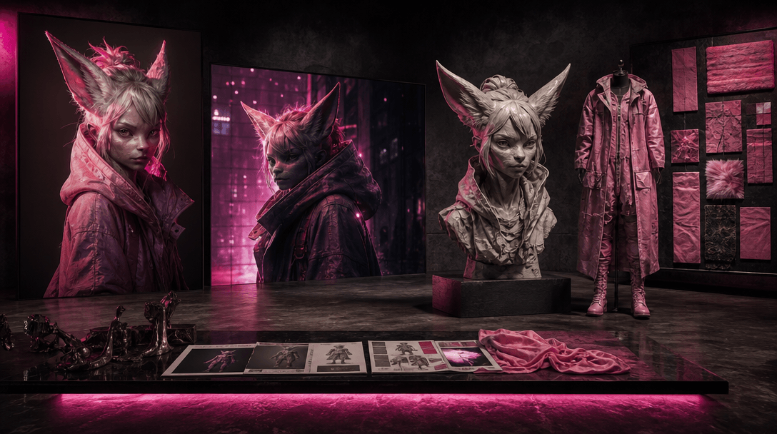 One anthropomorphic character concept represented as a photographic portrait, cinematic film frame, sculptural bust and 
