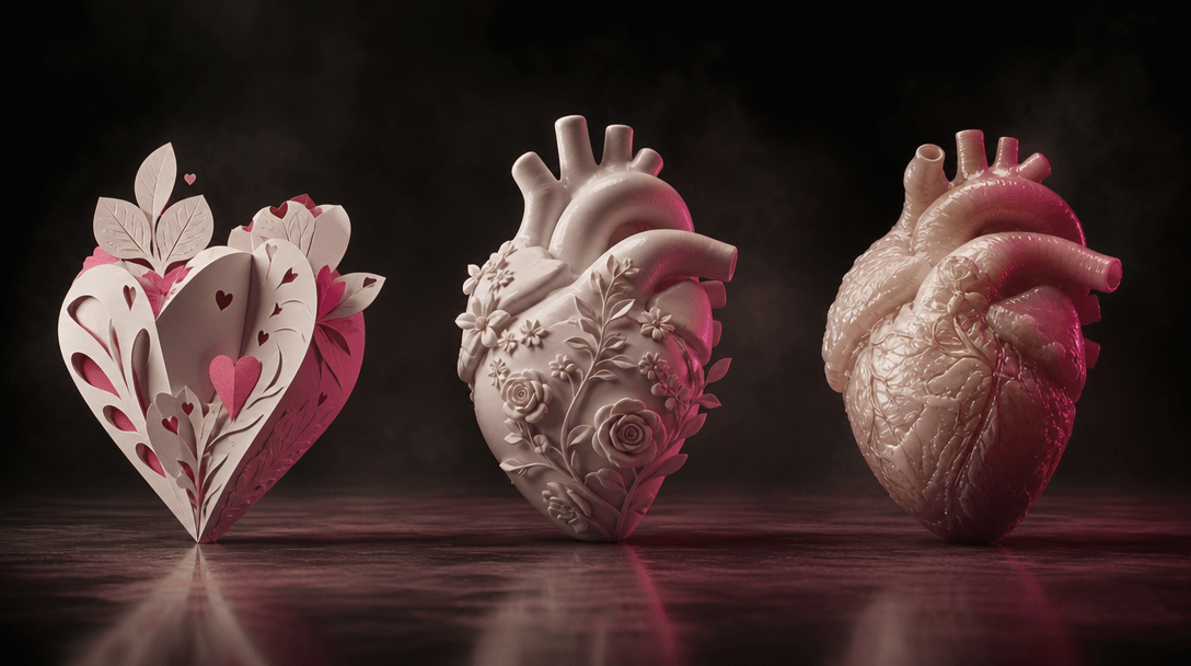 One central symbolic object transforming across three visual treatments: playful paper craft, refined editorial sculptur