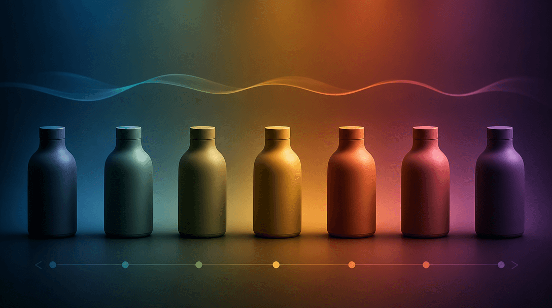 Abstract visualization of product color transformation and customization, elegant color gradients shifting across frame,