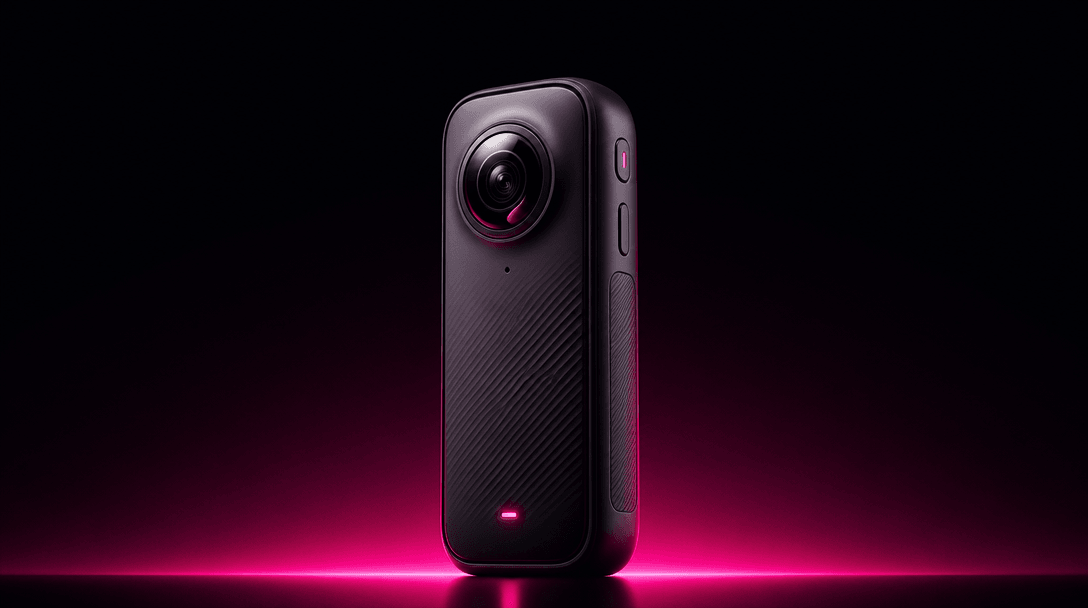 A vertical-format product hero composition — sleek consumer electronics device centered and sharply lit against a deep d
