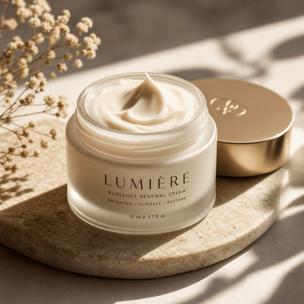 A captivating image of a skincare cream jar, beautifully lit to showcase its texture, with shadows enhancing the overall