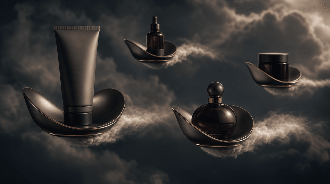 Four coordinated floating carriers moving through the same cloud environment at different depths, each holding a distinc