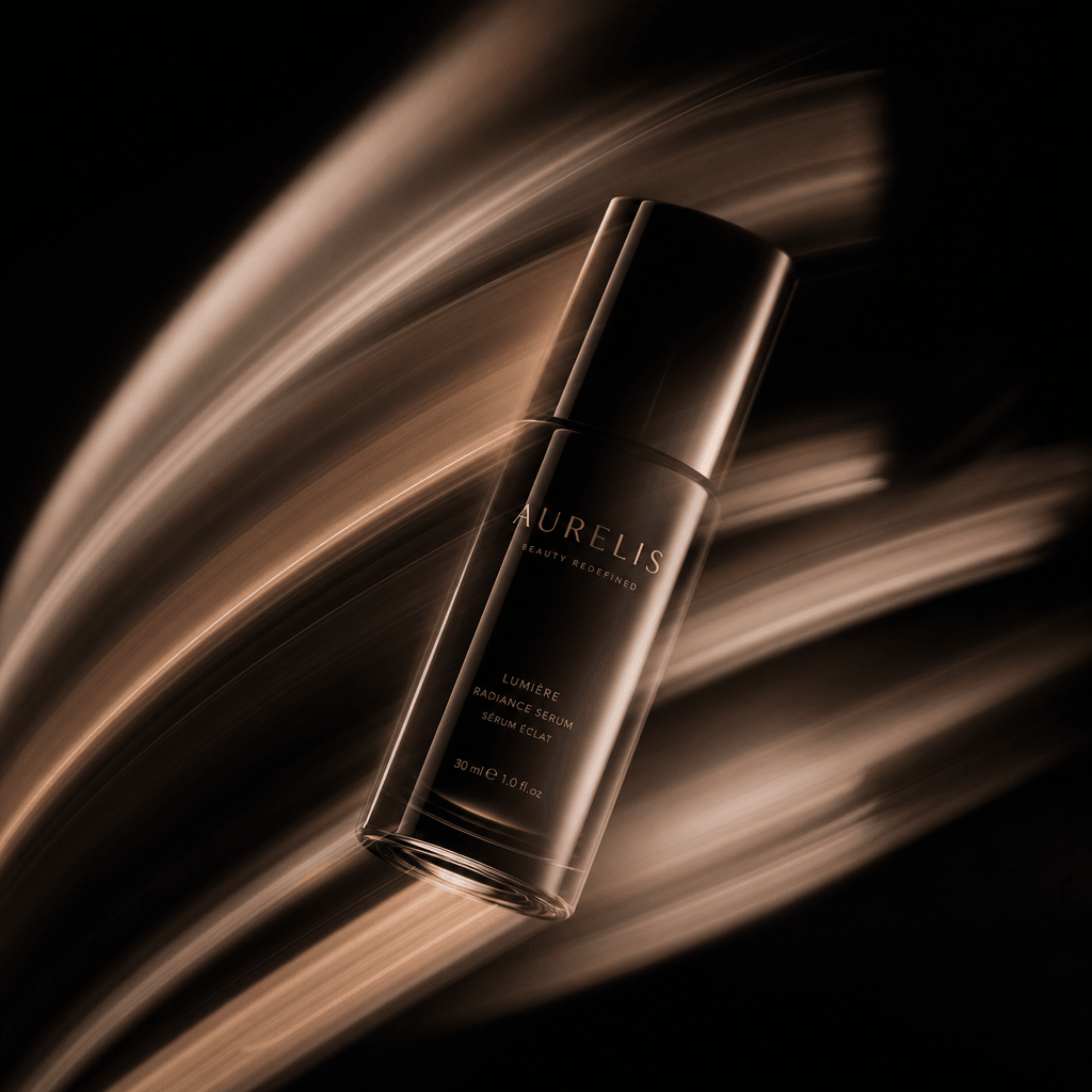An abstract representation of motion blur effects applied to a beauty product, showcasing the fluidity and elegance of t