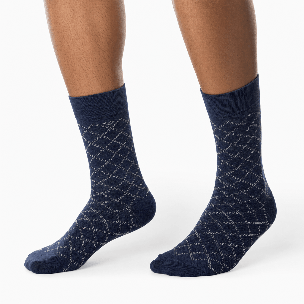 Professional socks try-on angle, studio lighting, premium product styling, detailed texture visibility, white background