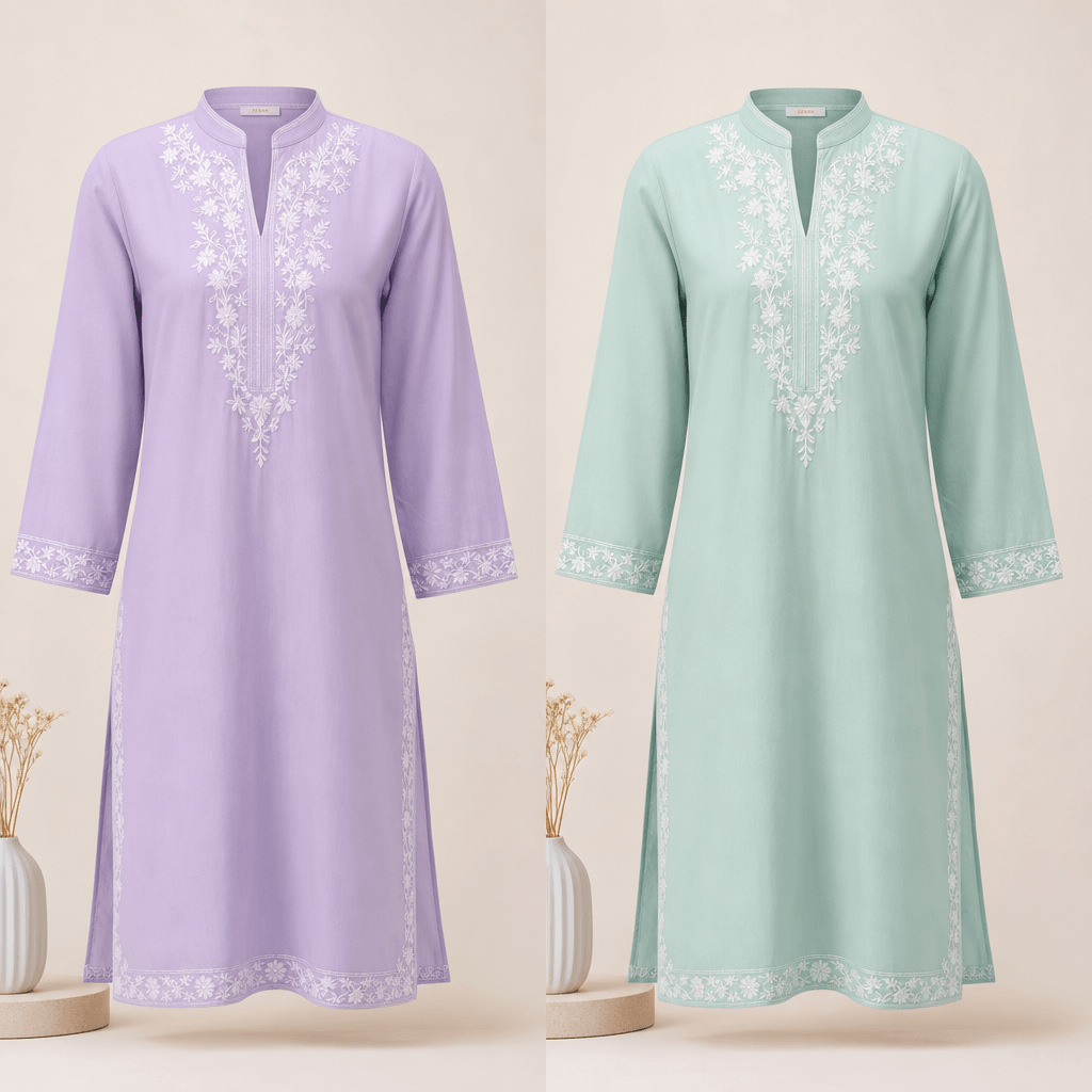 Same garment in two different colors side by side, fabric transformation showcase, professional product lighting, clean 