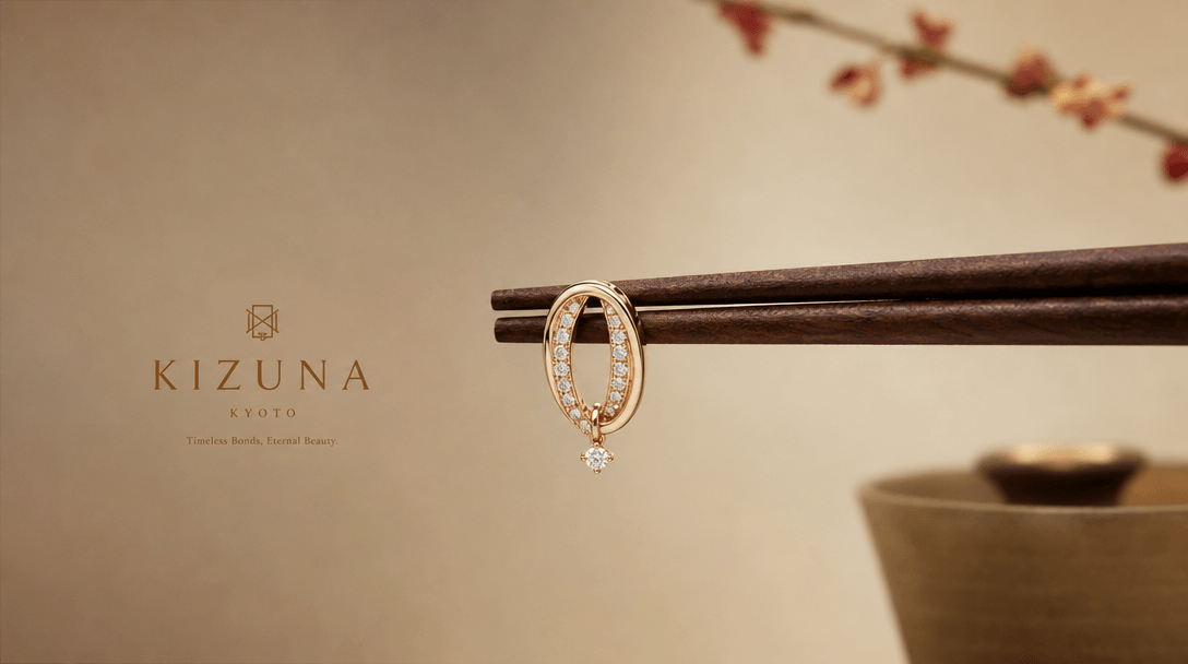 Elegant jewelry balanced on chopsticks with ambient lighting, luxury brand aesthetic, refined minimalist styling, premiu