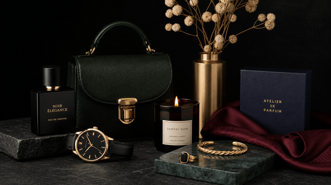 Multiple products with various textures and colors arranged together, professional studio lighting, editorial compositio
