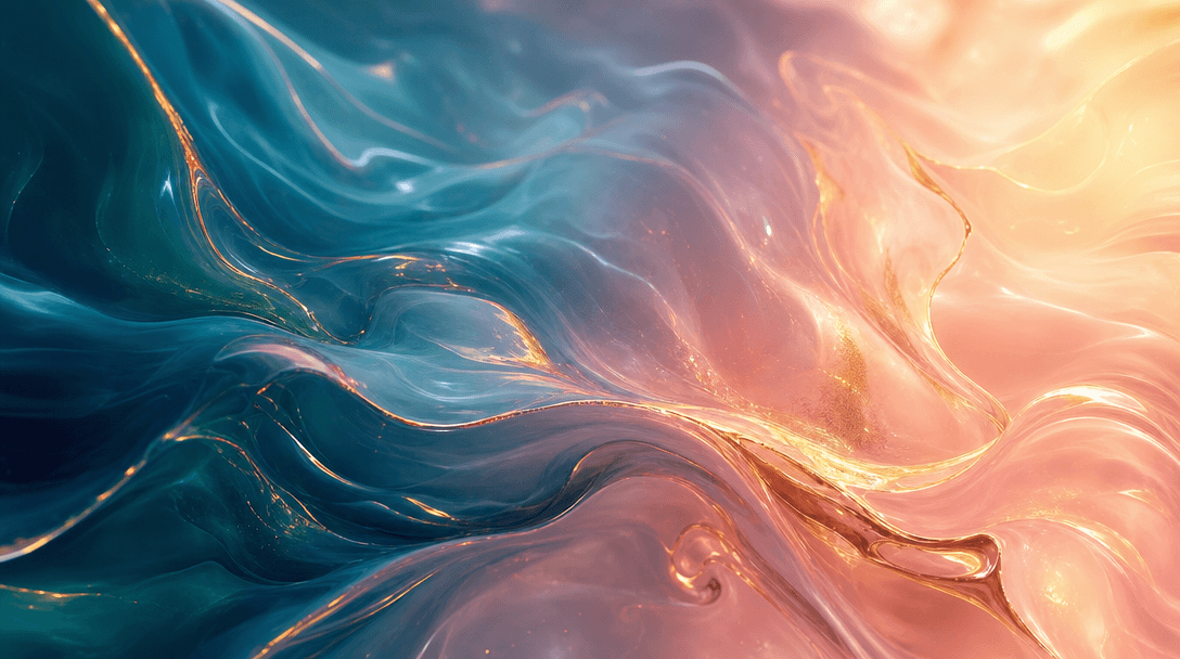 Smooth cinematic color transition flowing from deep jewel tones (teal, sapphire) to warm rose gold and blush. Light refr