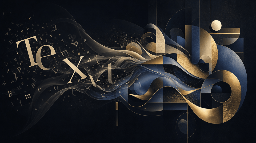 Abstract morphing typography and geometric shapes flowing across dark editorial background, representing AI transformati