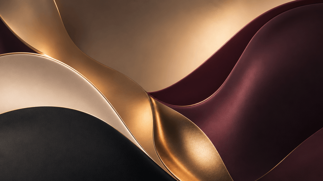 Luxury brand color palette visualization: smooth color transitions flowing through organic curved shapes. Warm studio li