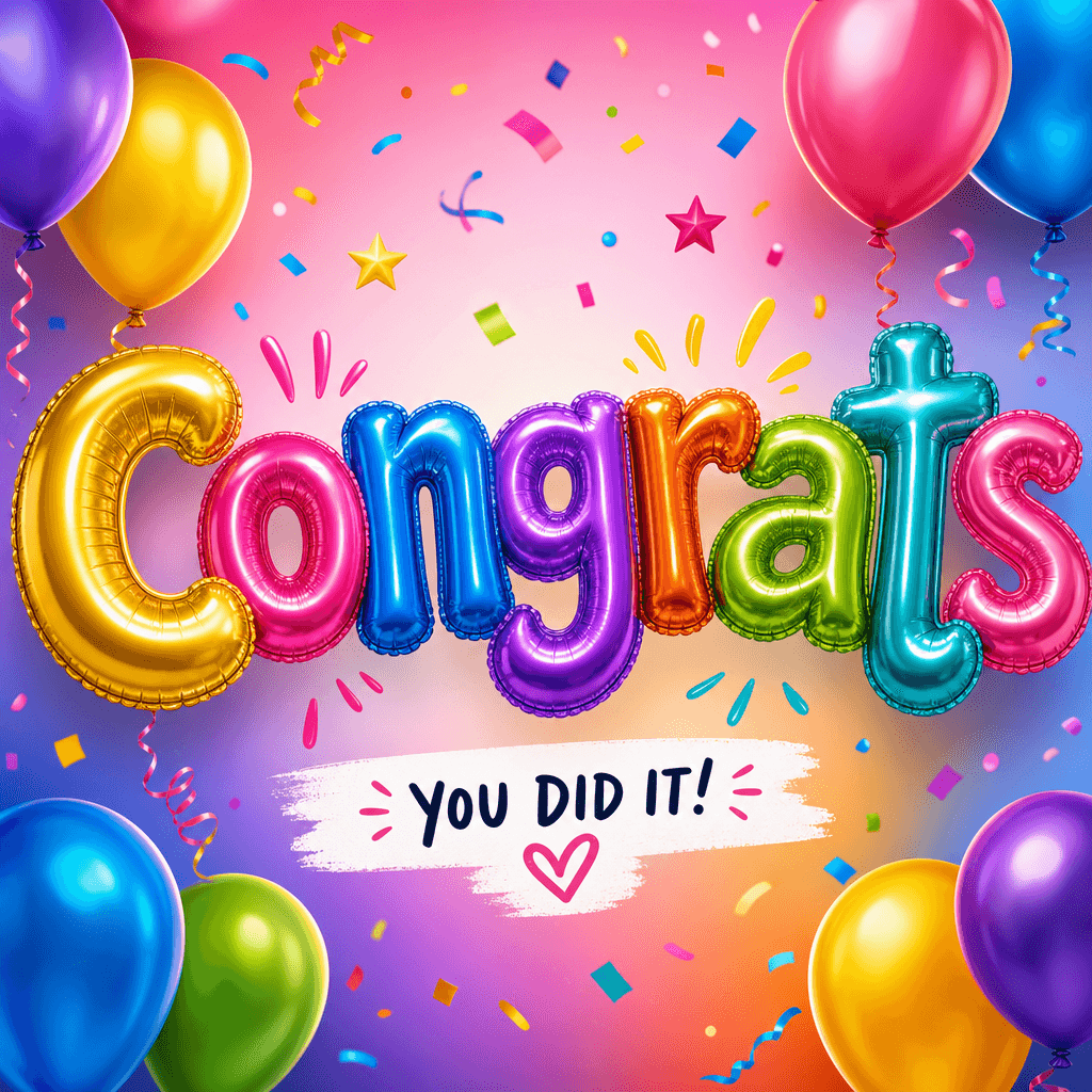 A vibrant social media post showcasing balloon letters spelling 'Congrats' in a colorful and eye-catching design, perfec
