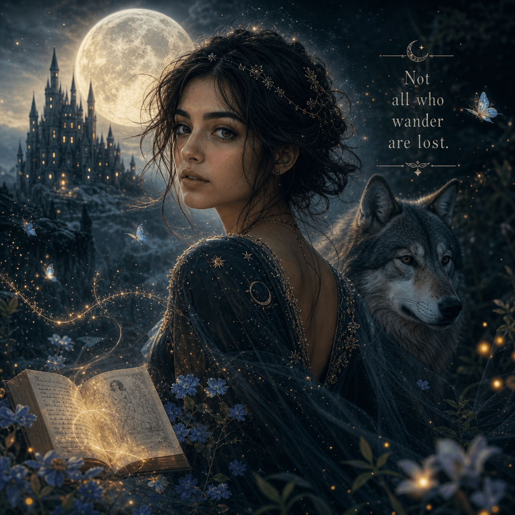 A portrait transformed into a mystical scene, blending the subject with ethereal backgrounds and magical elements that t